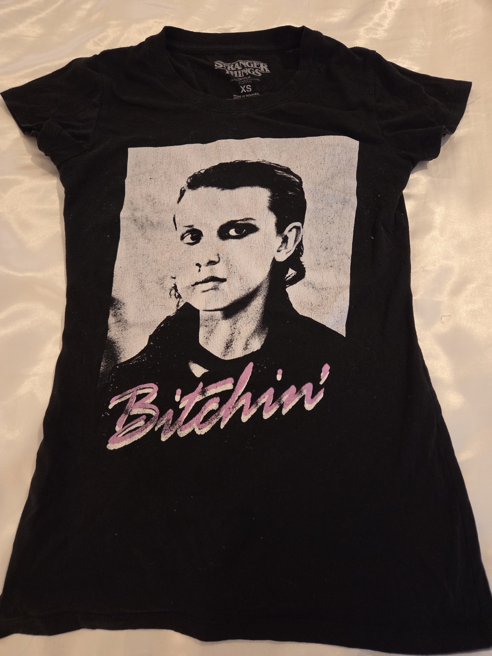 Stranger Things Eleven “Bitchin’” Graphic Tee Size XS Netflix Shirt Black